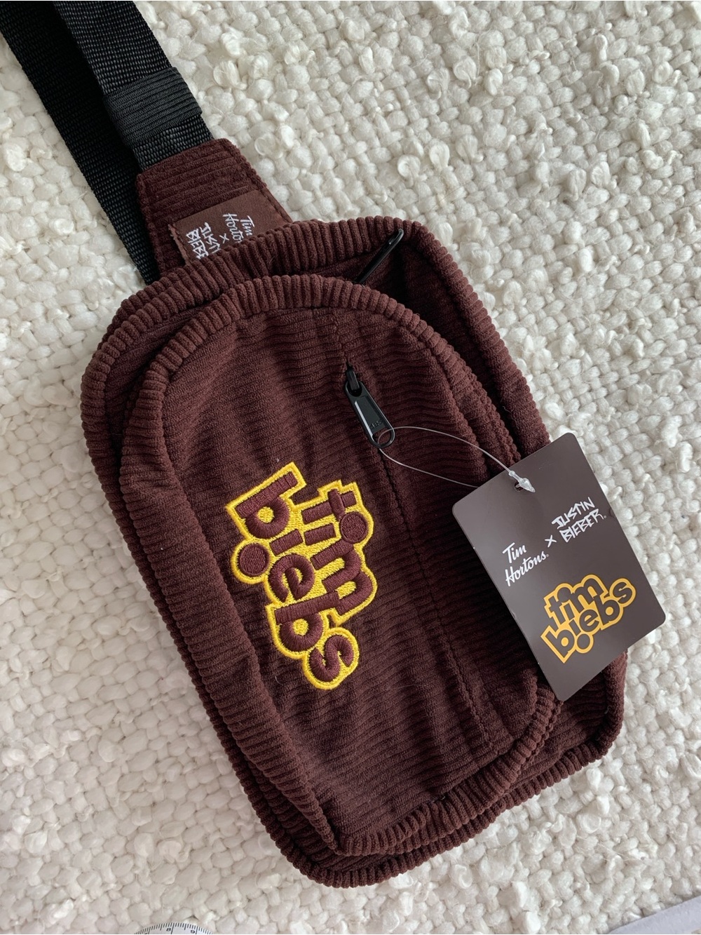 Tim Horton’s x Justin Bieber Tim Biebs Brown Corduroy Crossbody Bag